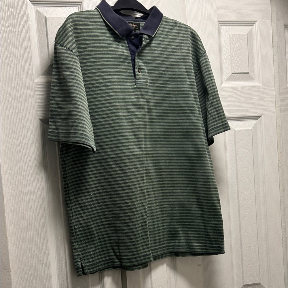 Classic Green and Navy Striped Polo Shirt
